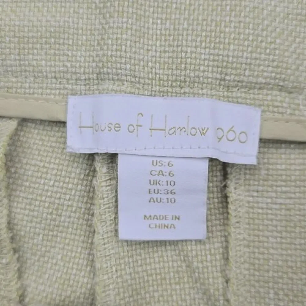 House of Harlow -1303 High Rise Pleated‎ Trouser Pants Textured Straight Green 6